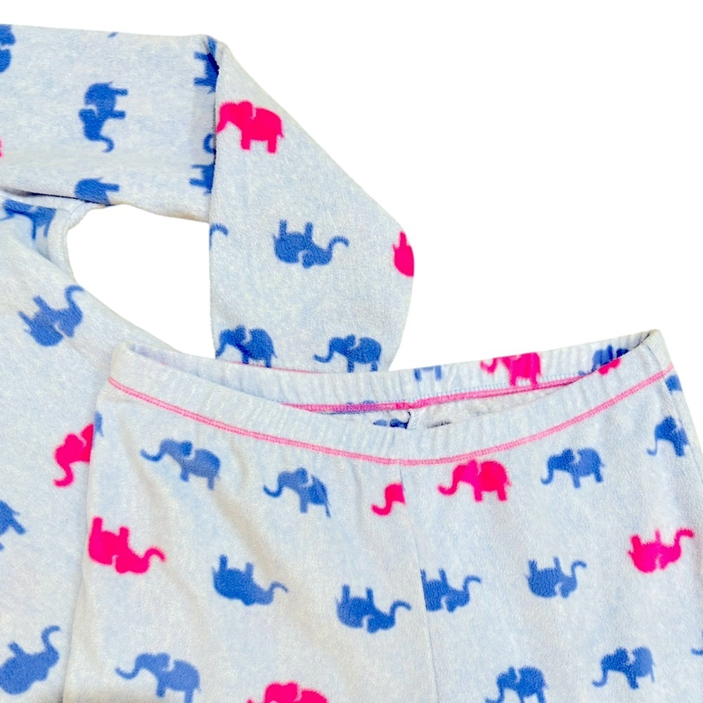 Roudelain elephant Print fleece Pajama coordinated Set pink/ blue size large - Picture 4 of 6